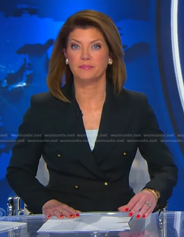 Norah’s black double breasted blazer on CBS Evening News