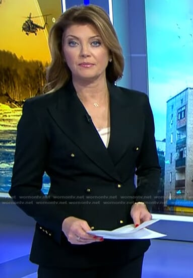 Norah’s black double breasted blazer on CBS Evening News