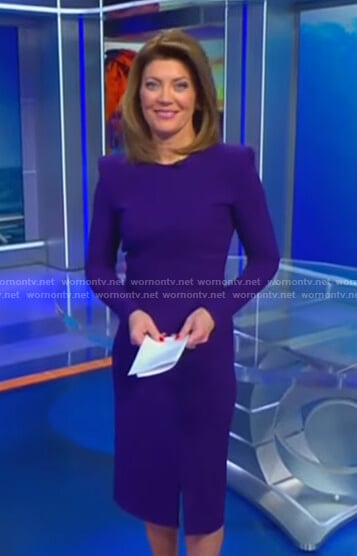 Norah’s purple slit dress on CBS Evening News