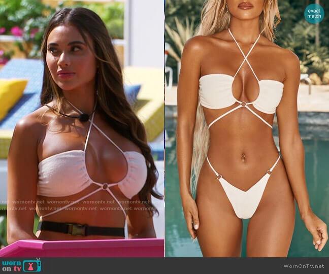 Oh Polly Rangsei Ring Detail Cross Strap Bikini Top in Ivory worn by Courtney Boerner on Love Island USA