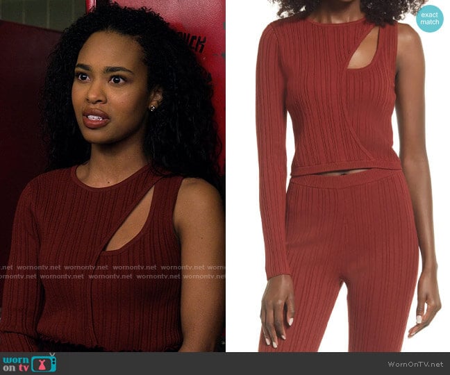 Open Edit Asymmetric Keyhole One Sleeve Sweater worn by Faran Bryant (Zaria) on Pretty Little Liars Original Sin