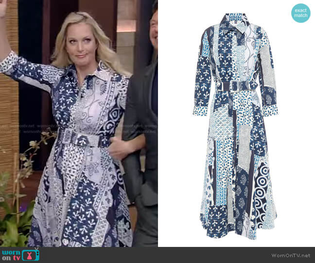 Oscar de la Renta Patchwork-Effect stretch-Cotton Poplin Midi Shirt Dress worn by Ali Wentworth on Live with Kelly and Mark
