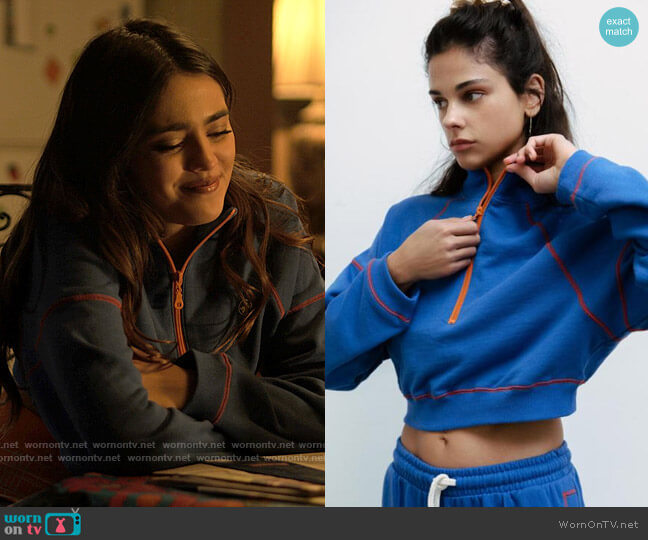 Out From Under Dylan Cropped Sweatshirt worn by Noa Olivar (Maia Reficco) on Pretty Little Liars Original Sin