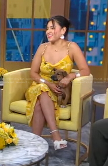 Paulina Jewel Alexis’s yellow floral chain strap dress on Good Morning America