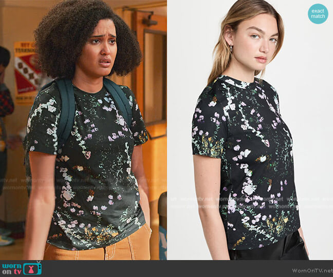 3.1 Phillip Lim Short Sleeve Printed Floral T-Shirt worn by Fabiola Torres (Lee Rodriguez) on Never Have I Ever