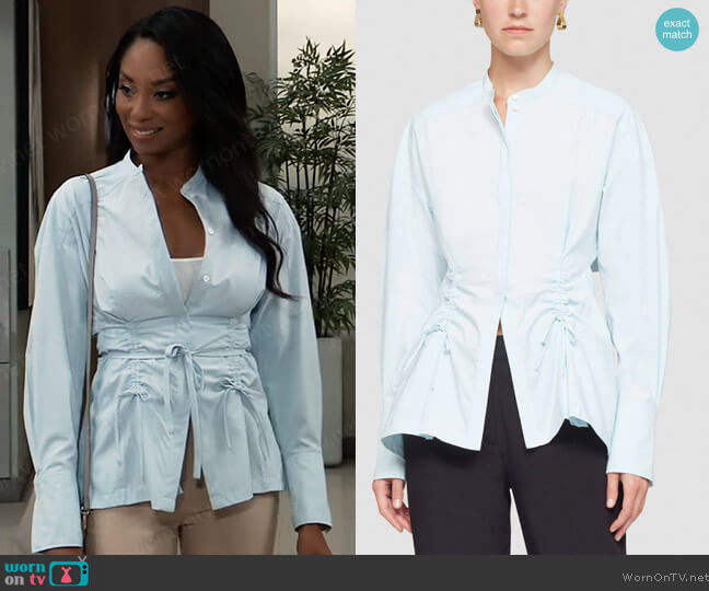 3.1 Phillip Lim Ruched Tie Front Shirt with Open Back worn by Jordan Ashford (Tanisha Mariko Harper) on General Hospital