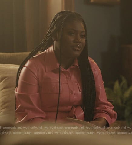 Pink leather shirtdress on The Chi