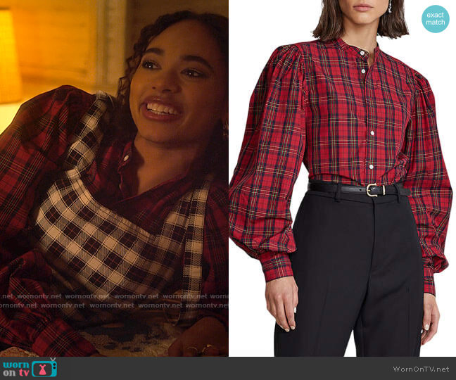 Polo Ralph Lauren Plaid Balloon-Sleeve Tailored Shirt worn by Tabitha 'Tabby' Hayworth (Chandler Kinney) on Pretty Little Liars Original Sin