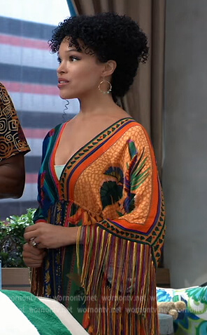 Portia’s mixed print fringe kaftan on General Hospital