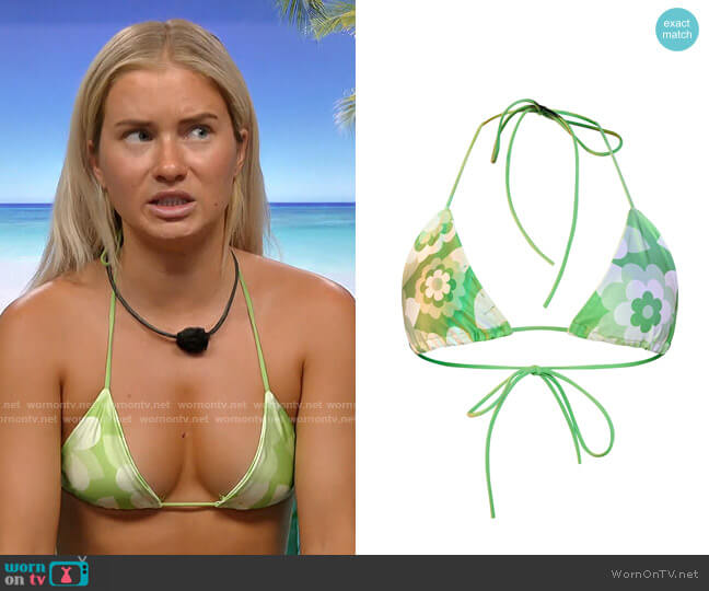 Pretty Little Thing Green Flower Triangle Bikini Top worn by Deb Chubb on Love Island USA