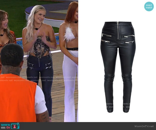Pretty Little Thing Black Biker Detail Coated Skinny Jeans worn by Deb Chubb on Love Island USA