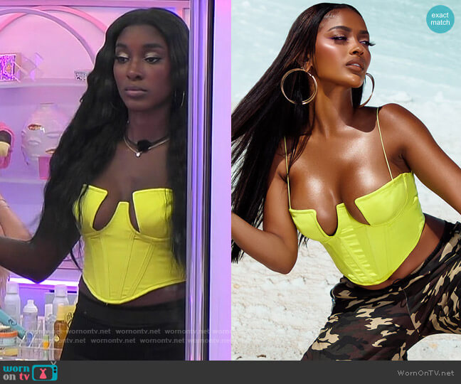Pretty Little Thing Shape Lime Structured Cup Corset worn by Zeta Morrison on Love Island USA