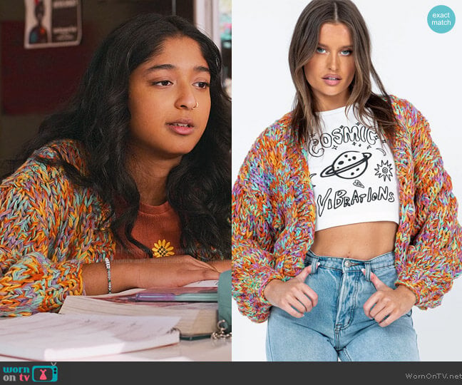 Princess Polly Candy Cardigan worn by Devi Vishwakumar (Maitreyi Ramakrishnan) on Never Have I Ever