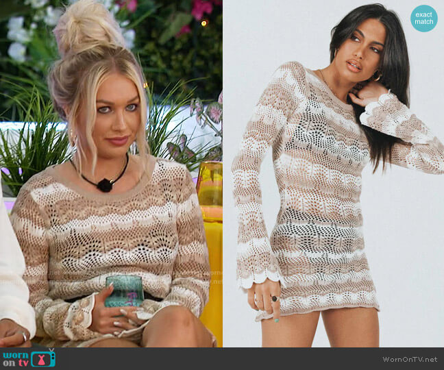 Princess Polly Leah Knit Mini Dress in Brown worn by Mady McLanahan on Love Island USA