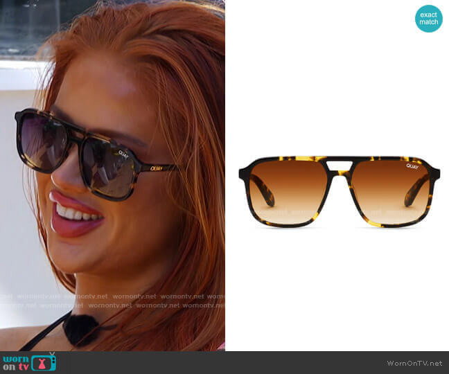 Quay On The Fly Sunglasses in Shiny Yellow Tortoise/Orange worn by Sydney Paight on Love Island USA