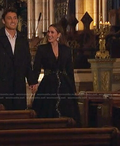 Rachel’s black embellished gown coat on The Bachelorette