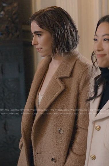 Rachel’s long brown coat on Partner Track