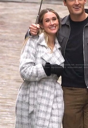 Rachel’s white plaid wrap coat on The Bachelorette