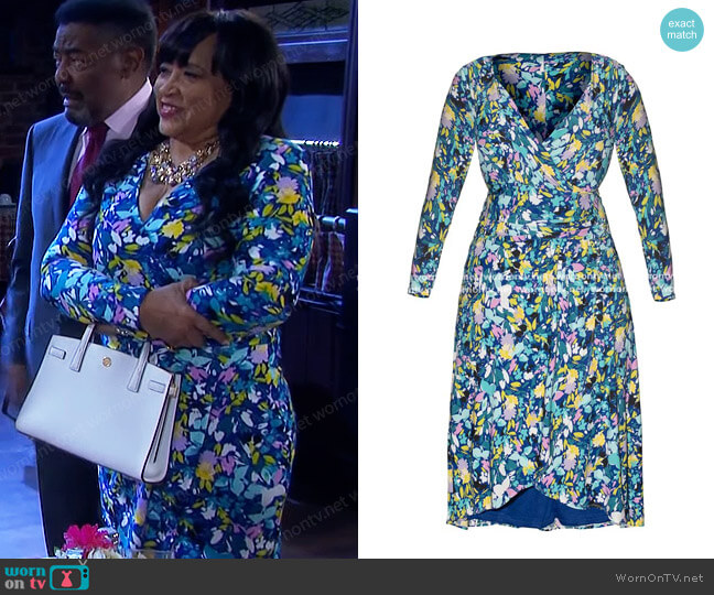 Floral Print Faux Wrap Dress RACHEL Rachel Roy worn by Paulina Price (Jackée Harry) on Days of our Lives