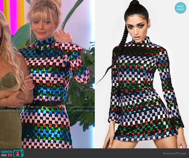 Rare London Sequin Checkerboard Mini Dress worn by Mackenzie Dipman on Love Island USA