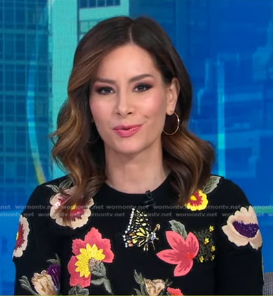 Rebeca’s black floral embroidered sweater on Good Morning America