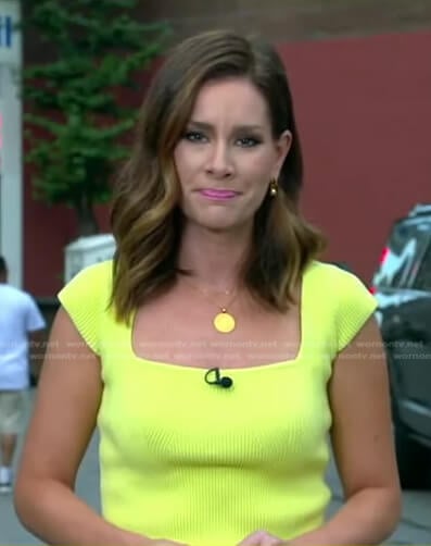 Rebecca’s yellow ribbed square neck top on Good Morning America