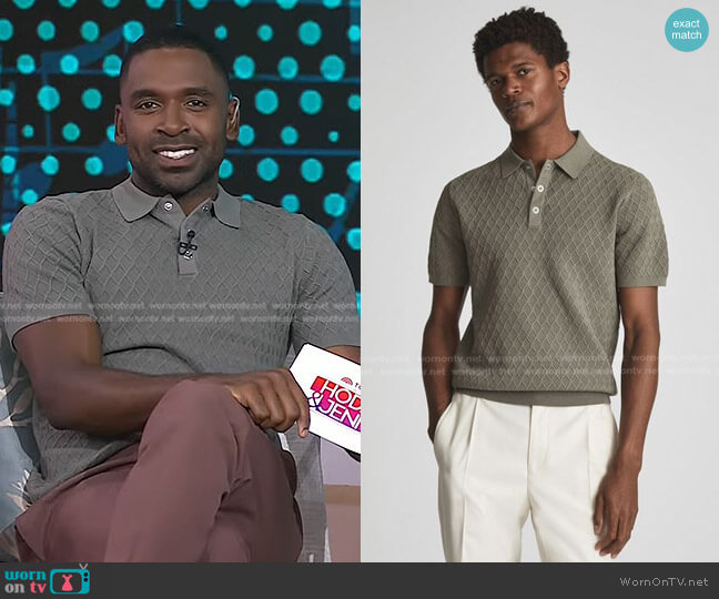 Reiss Dollar Textured Diamond Stitch Polo T-Shirt worn by Justin Sylvester on Today