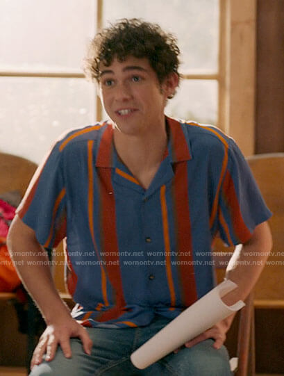 Ricky’s blue vertical stripe shirt on High School Musical The Musical The Series
