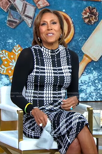 Robin’s black plaid sheath dress on Good Morning America