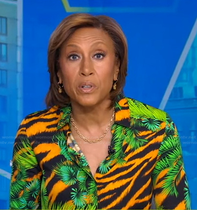 Robin’s tiger and palm leaf print blouse on Good Morning America