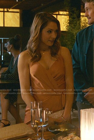Ryan’s pink sleeveless wrap dress on Good Trouble
