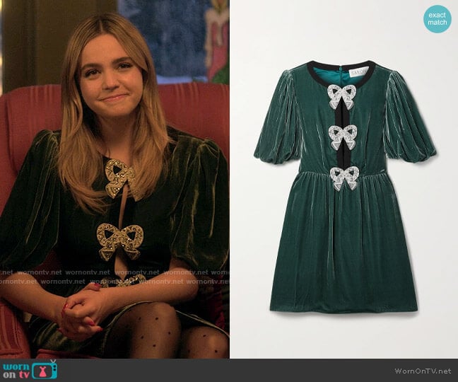 Saloni Camille Velvet Dress worn by Imogen Adams (Bailee Madison) on Pretty Little Liars Original Sin