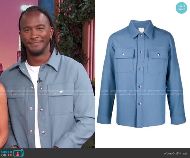 Sandro Single-Breasted Shirt Jacket worn by Scott Evans on Access Hollywood