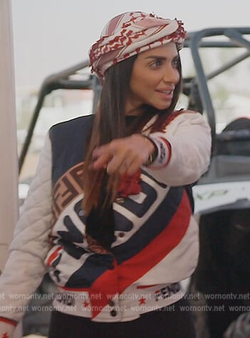 Sara’s Fendi logo jacket on The Real Housewives of Dubai