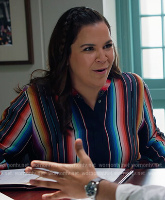 Sara’s rainbow stripe shirtdress on All Rise