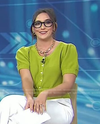 Savannah’s green short sleeve cardigan on Today