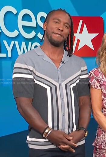 Scott’s grey colorblock knit shirt on Access Hollywood