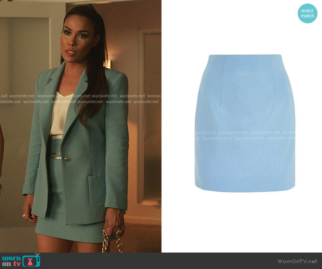 Sergio Hudson High-Rise Stretch-Wool Mini Skirt worn by Cristal Jennings (Daniella Alonso) on Dynasty