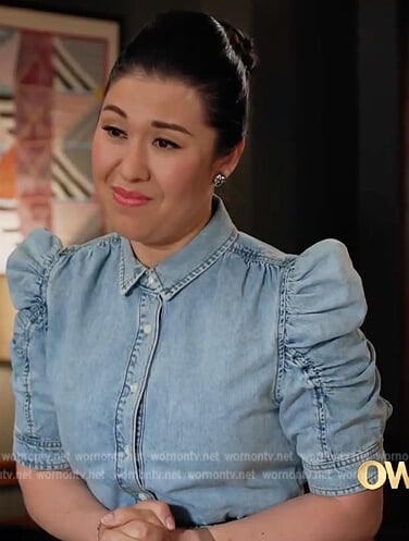 Sherri’s denim puff sleeve top on All Rise