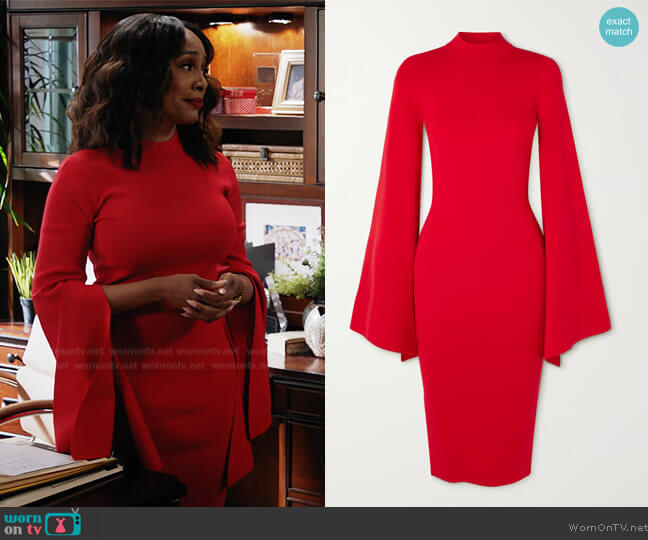 Solace London Ami stretch-knit midi dress worn by Lola Carmichael (Simone Missick) on All Rise