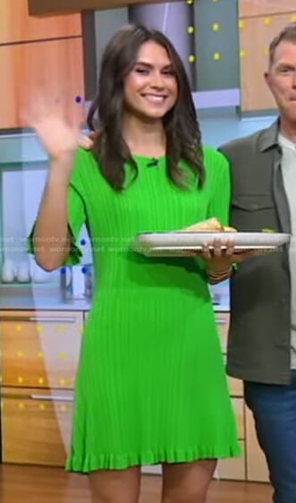 Sophie Flay’s green ribbed mini dress on Good Morning America