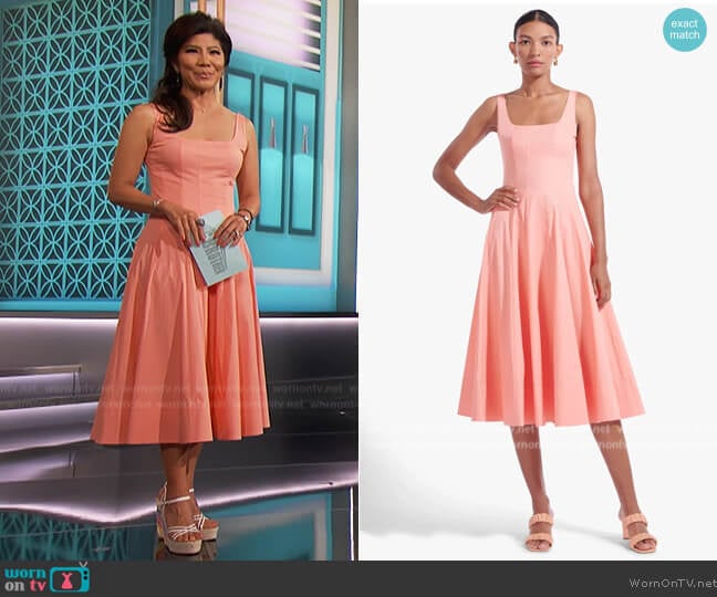 Staud Wells Dress in Grapefruit worn by Julie Chen on Big Brother