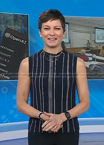 Stephanie’s black striped sleeveless top on Today