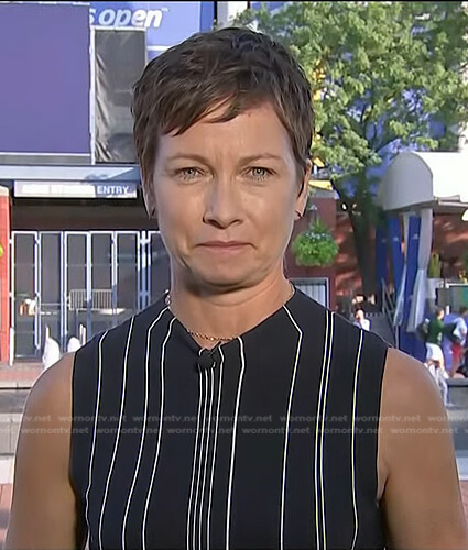 Stephanie’s black striped sleeveless top on Today