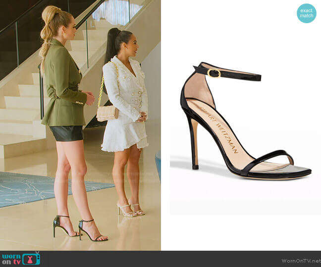 Stuart Weitzman Nudistcurve Patent Ankle-Strap Sandals worn by Alexandra Jarvis (Alexandra Jarvis) on Selling the OC