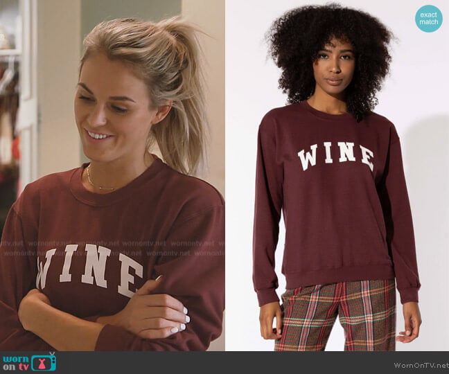 Suburban Riot Wine Classic Sweatshirt worn by Olivia Flowers on Southern Charm