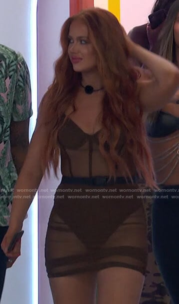 Sydney’s brown mesh bustier dress on Love Island USA