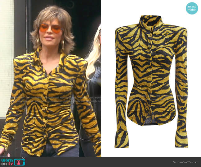 The Attico Printed Button Up Top worn by Lisa Rinna on The Real Housewives of Beverly Hills
