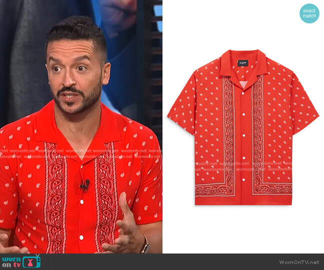 The Kooples Relaxed Fit Bandana Print Short Sleeve Camp Shirt worn by Jai Rodriguez on E! News