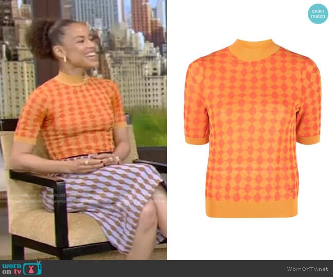 Tory Burch Cotton-Blend Jacquard Sweater worn by Gugu Mbatha-Raw on Live with Kelly and Mark